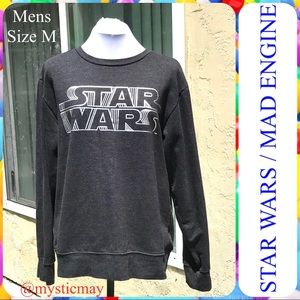 Mens Charcoal Gray STAR WARS Crew Neck Sweatshirt w Silver Metallic Logo Size M